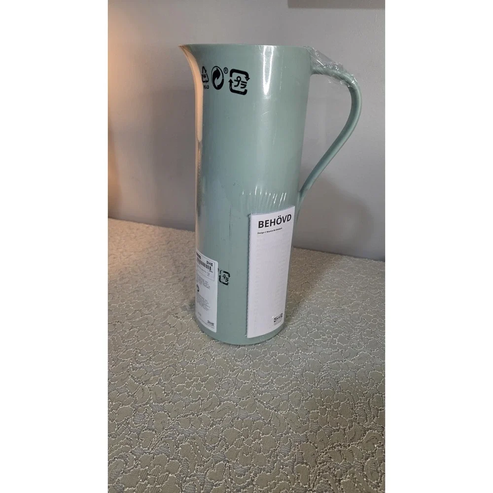 Ikea Behovd Vacuum Thermos Carafe 32 Oz Light Green Glass‎ Lined Hot Cold
